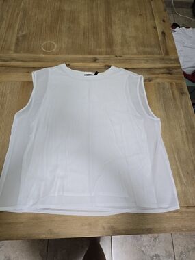 Rafaella White Sleeveless Chiffon-Layered Shell Top